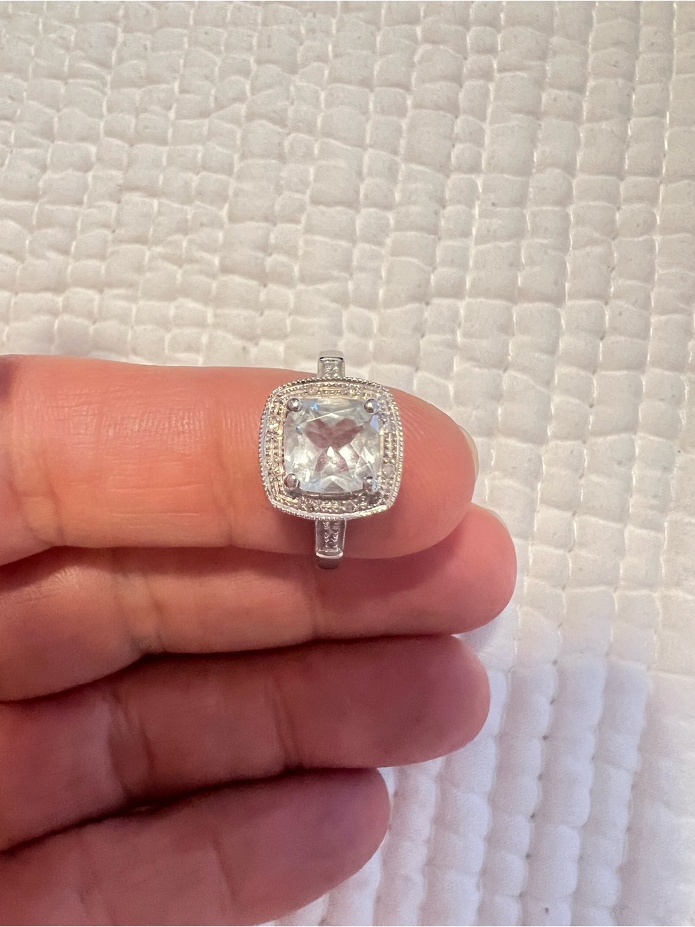 14k Cushion-Cut light blue Stone Ring -